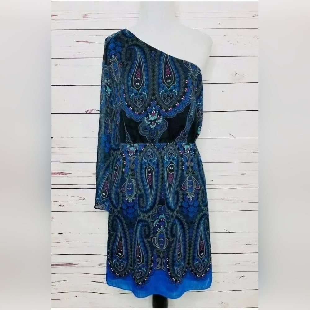 Nwot Gianni Bini Paisley boho one sleeve cold shoulder pull-on dress small